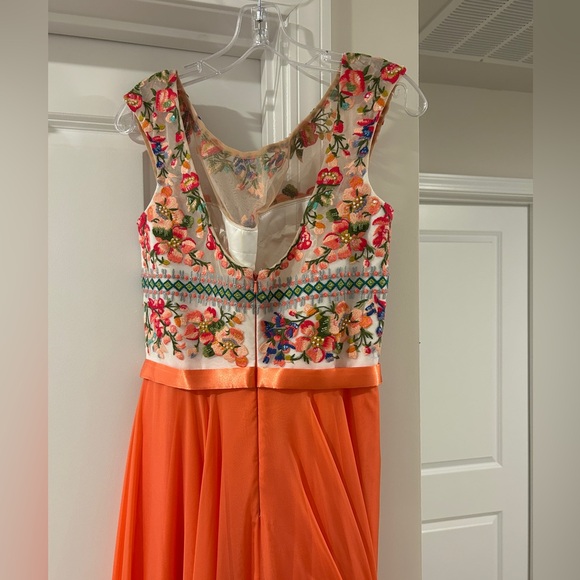 Sherri Hill Dress - Floral Embroidery + Coral Skirt - Picture 4 of 9